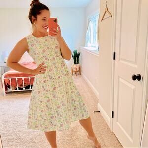 Matta Cotton White Purple Blue Floral MIDI Dress Small